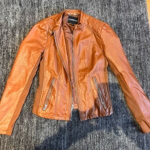 Express Women's Cognac Tan Moto Faux Leather Jacket Small/Petite